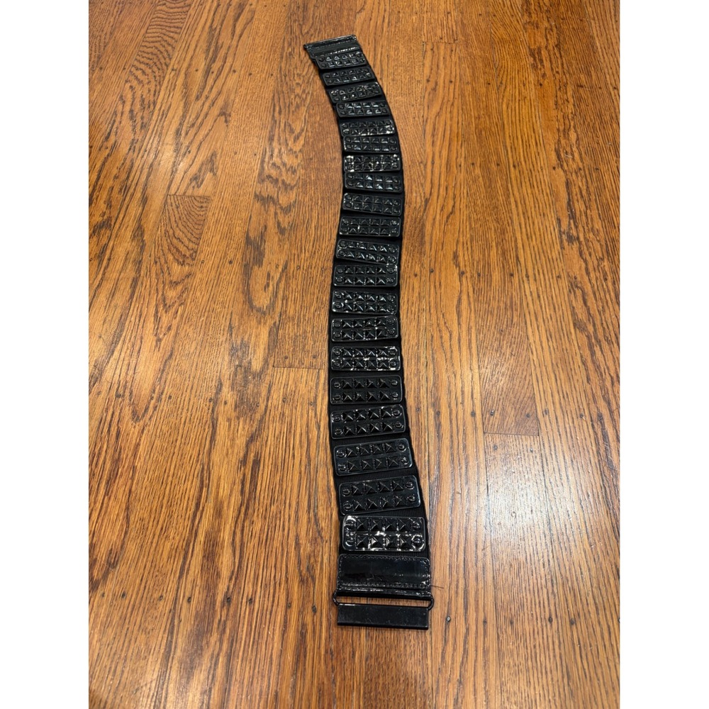BCBGMAXAZRIA Studded Wide Waist Belt Black Pyramid Studs Elastic L/XL Y2K 90s